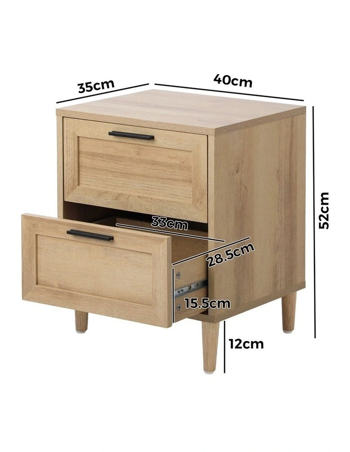 Oikiture Bedside Table Nightstand 2 Drawers Side End Natural image 3
