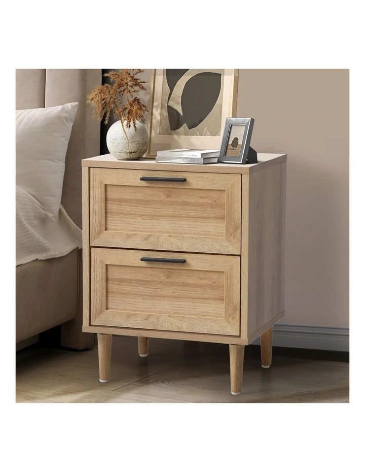 Oikiture Bedside Table Nightstand 2 Drawers Side End Natural image 4