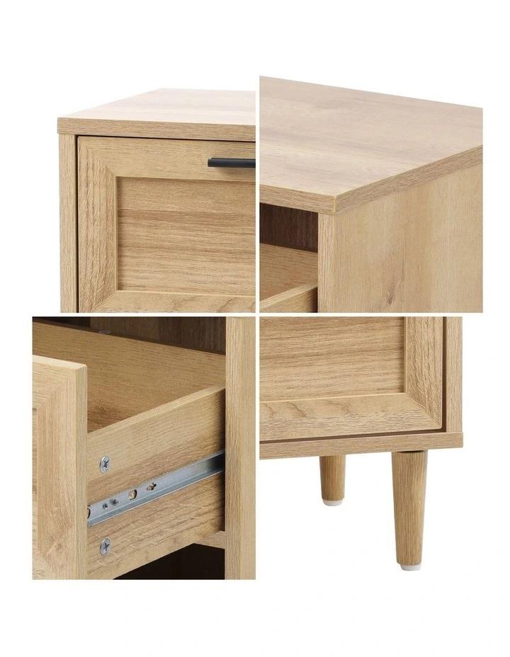 Oikiture Bedside Table Nightstand 2 Drawers Side End Natural image 6