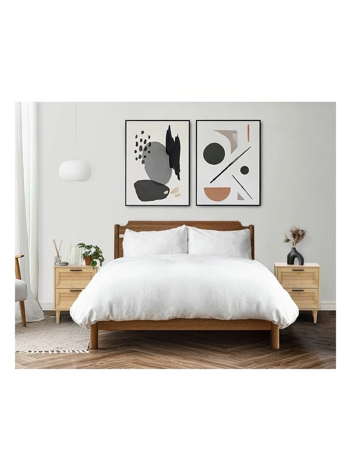 Oikiture Bedside Table Nightstand 2 Drawers Side End Natural image 7