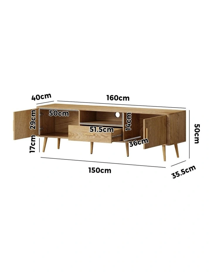Oikiture TV Cabinet Entertainment Unit Stand Storage 160cm Natural image 3