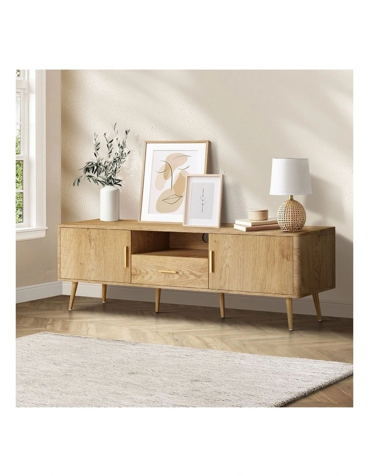 Oikiture TV Cabinet Entertainment Unit Stand Storage 160cm Natural image 4