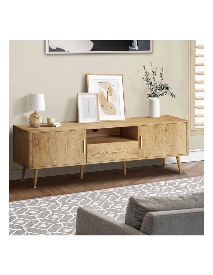 Oikiture TV Cabinet Entertainment Unit Stand Storage 160cm Natural image 5