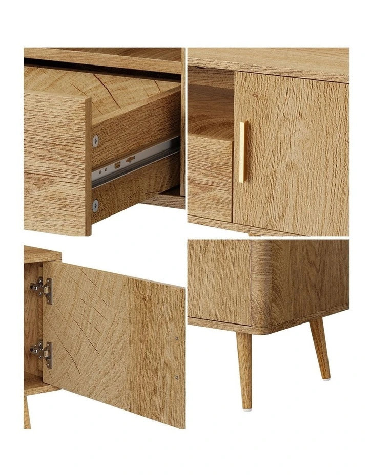 Oikiture TV Cabinet Entertainment Unit Stand Storage 160cm Natural image 6