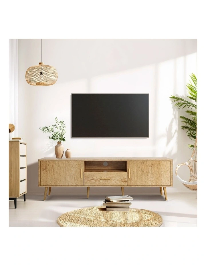 Oikiture TV Cabinet Entertainment Unit Stand Storage 160cm Natural image 7