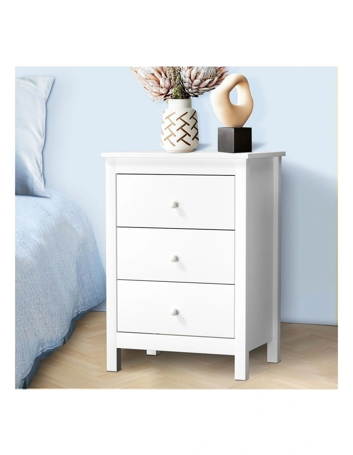 Oikiture Bedside Table 3 Drawers Storage Cabinet White image 4
