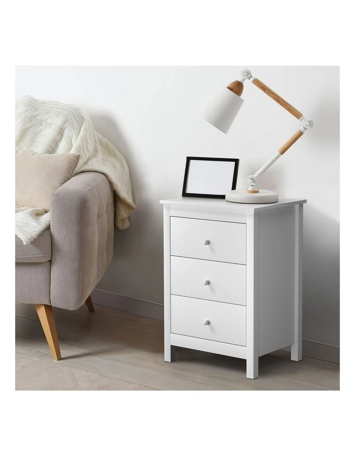 Oikiture Bedside Table 3 Drawers Storage Cabinet White image 5