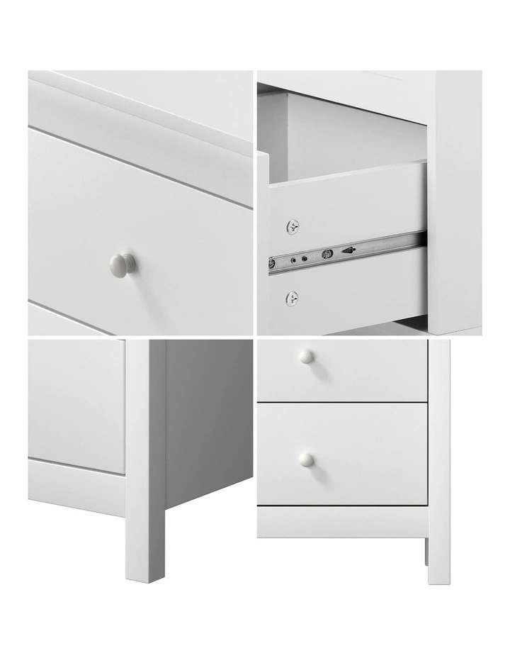 Oikiture Bedside Table 3 Drawers Storage Cabinet White image 6