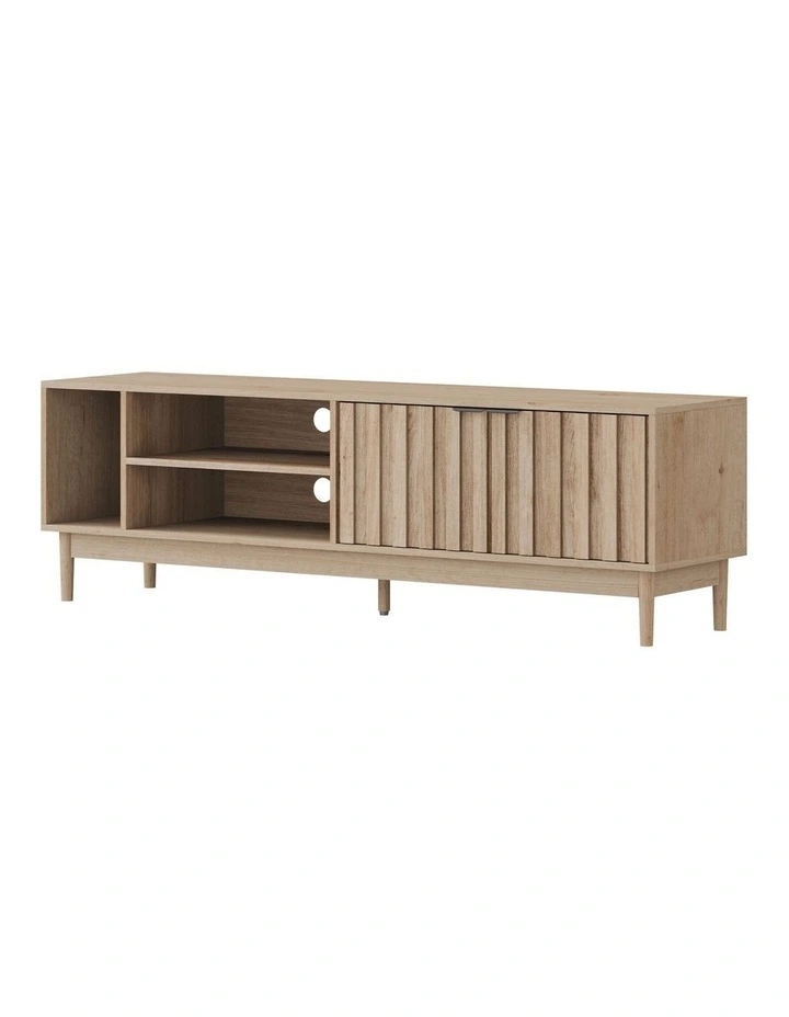 Oikiture Entertainment Unit TV Cabinet Curved Ripple Door 160cm image 1