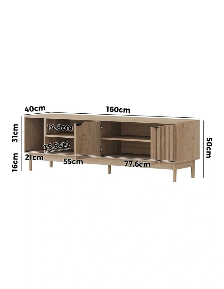 Oikiture Entertainment Unit TV Cabinet Curved Ripple Door 160cm image 3