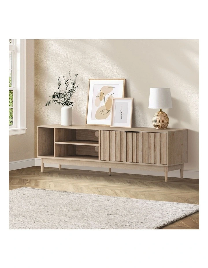 Oikiture Entertainment Unit TV Cabinet Curved Ripple Door 160cm image 4