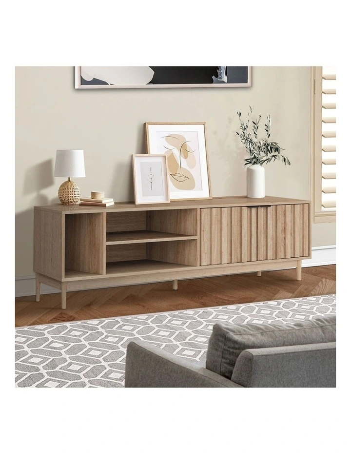 Oikiture Entertainment Unit TV Cabinet Curved Ripple Door 160cm image 5