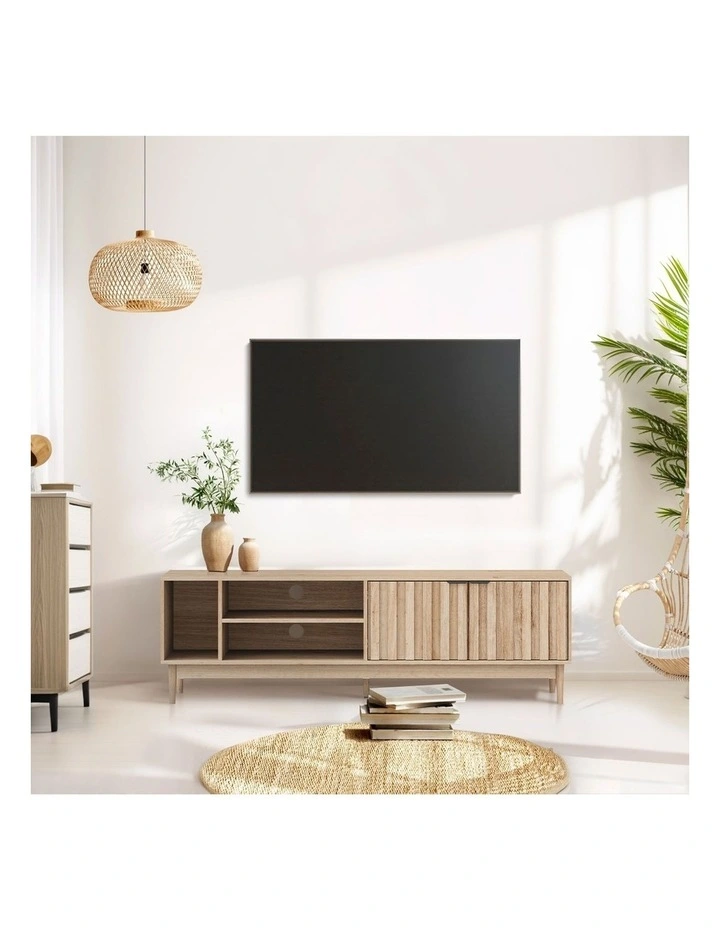 Oikiture Entertainment Unit TV Cabinet Curved Ripple Door 160cm image 7