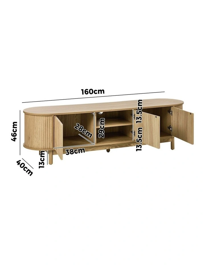 Oikiture TV Cabinet Entertainment Unit Stand 160cm Natural image 3