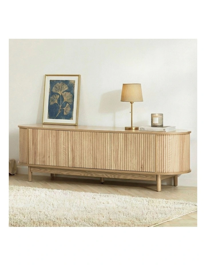 Oikiture TV Cabinet Entertainment Unit Stand 160cm Natural image 4
