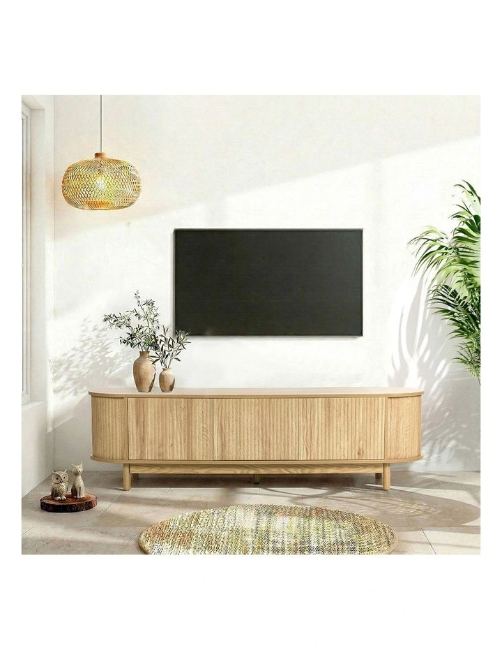 Oikiture TV Cabinet Entertainment Unit Stand 160cm Natural image 7