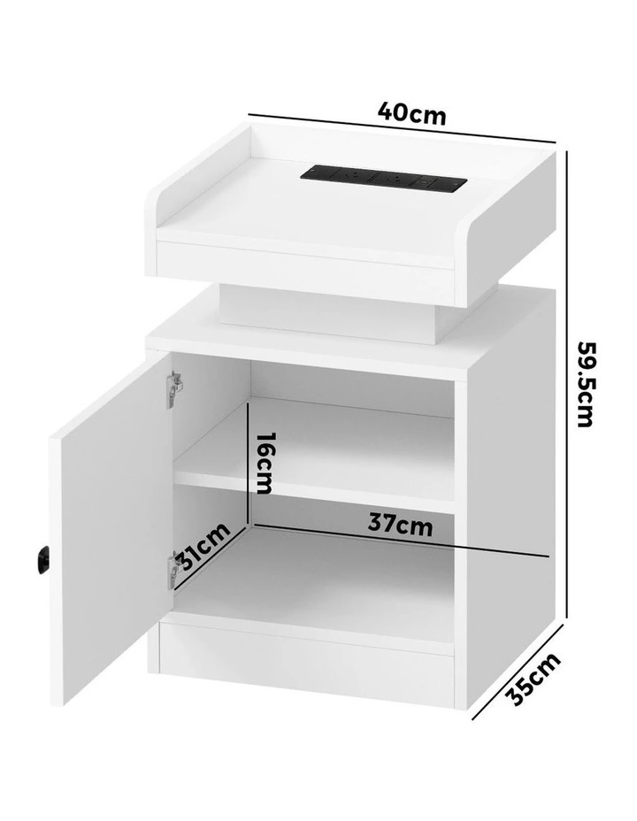 Oikiture Bedside Table LED Nightstand USB Charging Station White image 3
