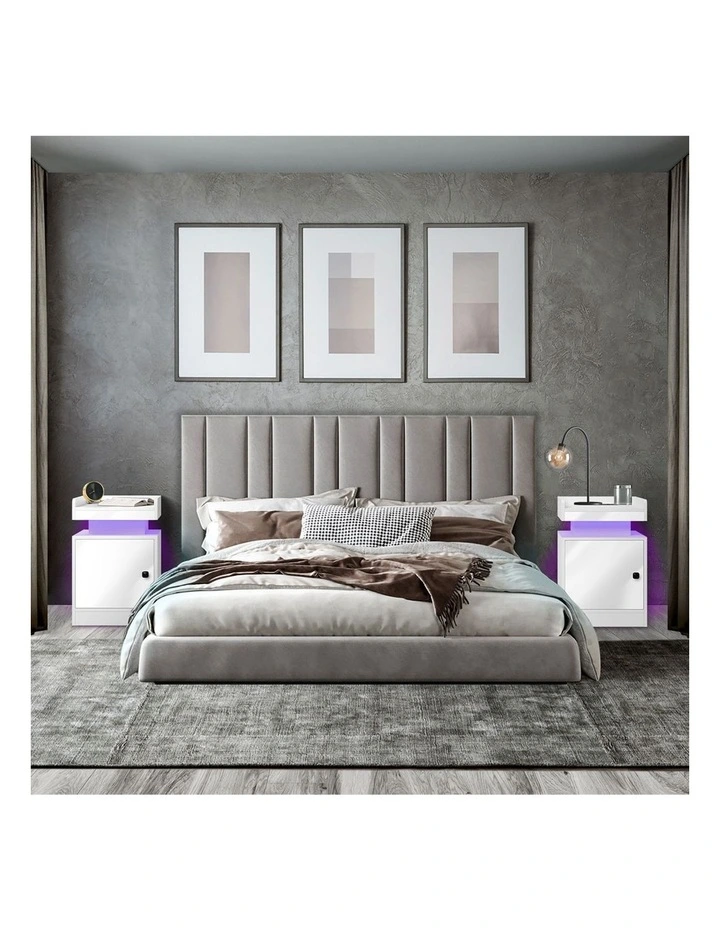 Oikiture Bedside Table LED Nightstand USB Charging Station White image 7
