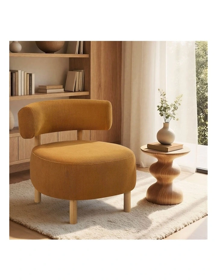 Oikiture Wooden Armchair Lounge Chair Velvet Accent Armchairs Orange image 4