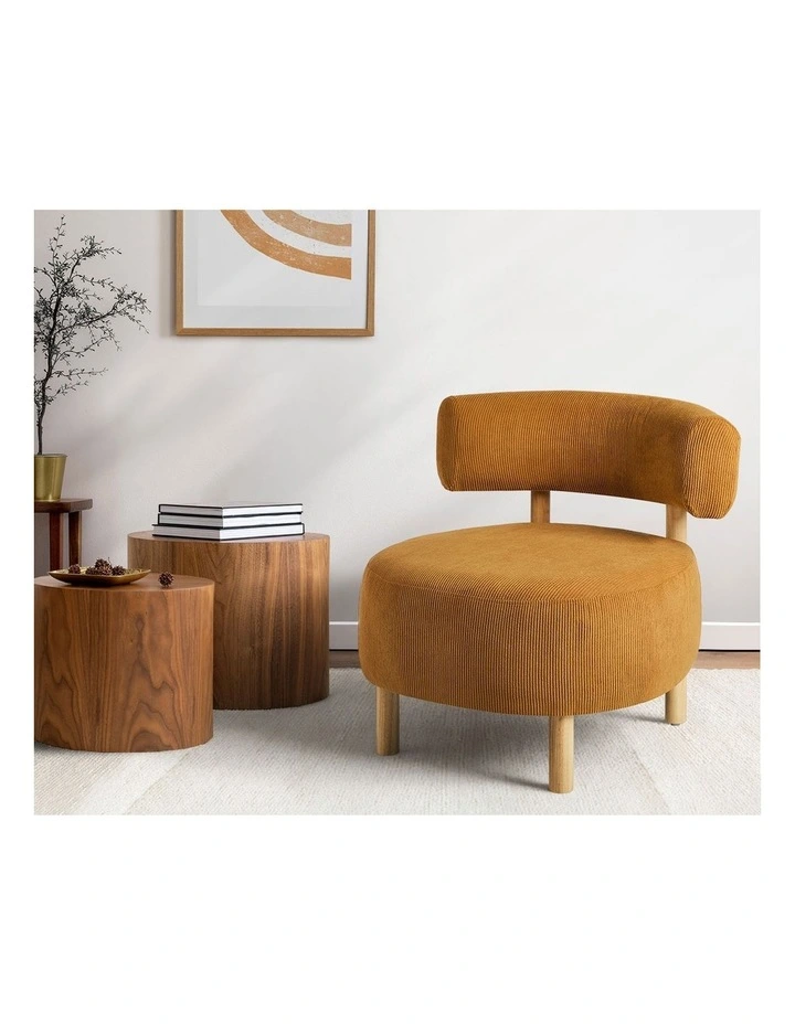 Oikiture Wooden Armchair Lounge Chair Velvet Accent Armchairs Orange image 5