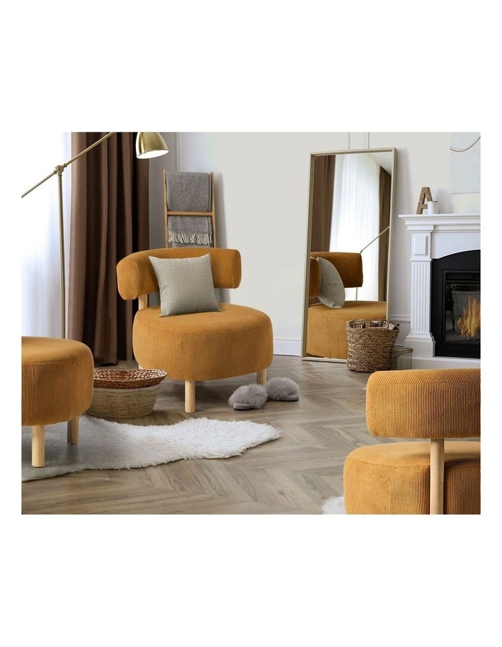 Oikiture Wooden Armchair Lounge Chair Velvet Accent Armchairs Orange image 7