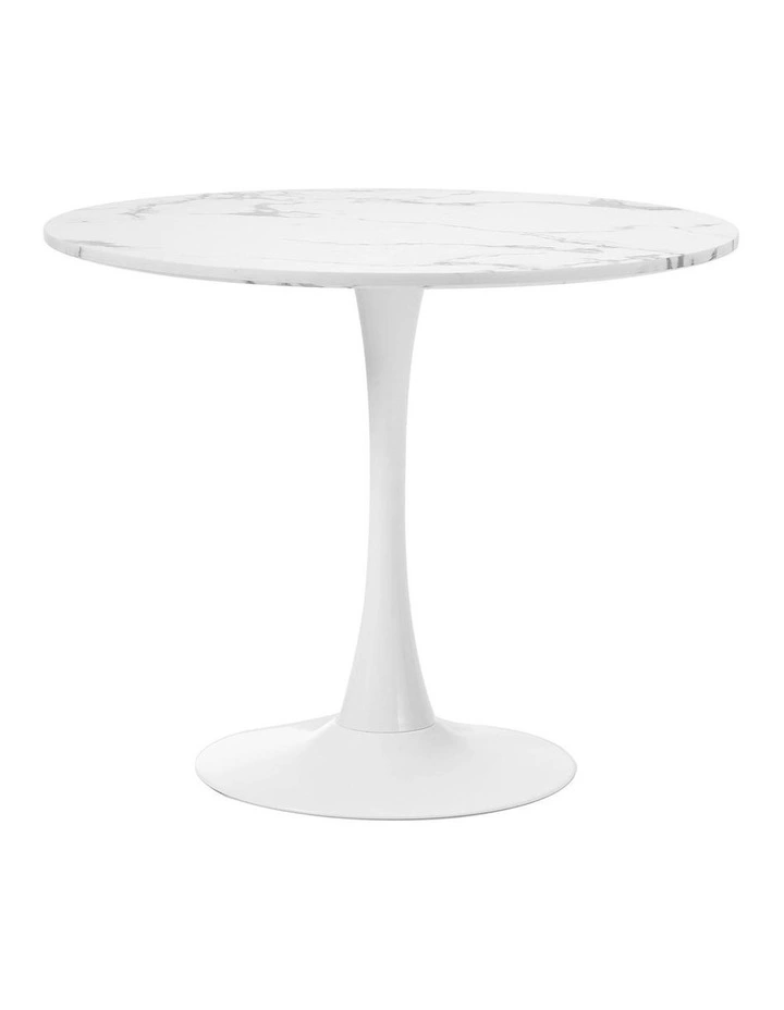 Oikiture 90cm Dining Table Kitchen Marble Tulip Round Metal Leg White image 1