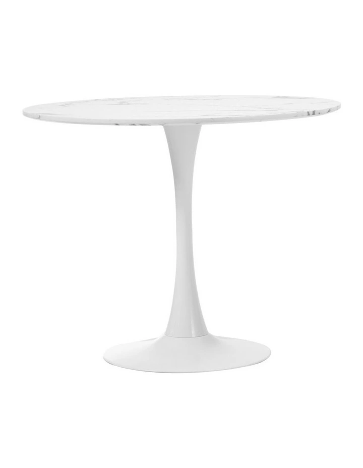 Oikiture 90cm Dining Table Kitchen Marble Tulip Round Metal Leg White image 2