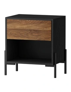 Oikiture Bedside Table Nightstand Open Shelf Walnut and Black