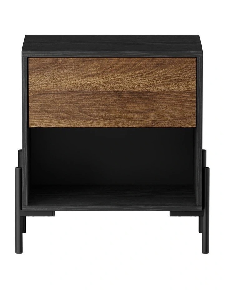 Oikiture Bedside Table Nightstand Open Shelf Walnut and Black image 2