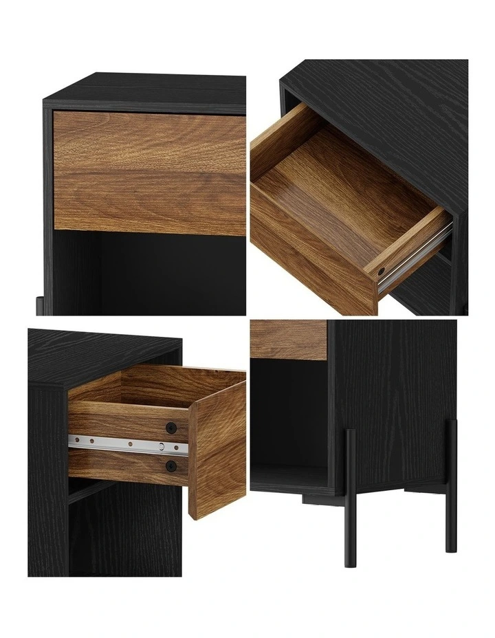 Oikiture Bedside Table Nightstand Open Shelf Walnut and Black image 6