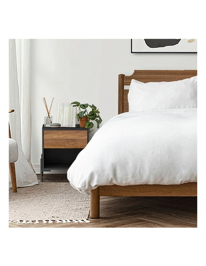 Oikiture Bedside Table Nightstand Open Shelf Walnut and Black image 7
