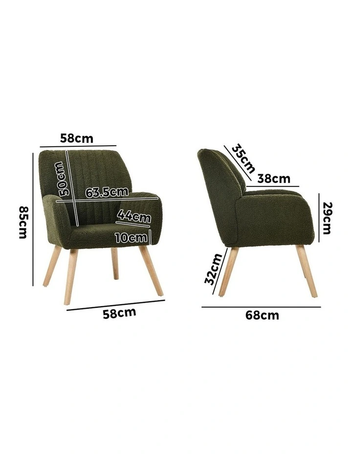 Oikiture Armchair Lounge Sofa Chair Sherpa Accent Chairs Armchairs Couches Green image 3