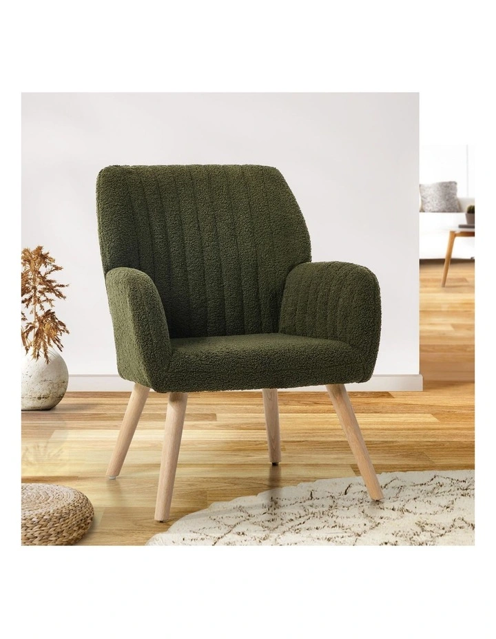 Oikiture Armchair Lounge Sofa Chair Sherpa Accent Chairs Armchairs Couches Green image 4