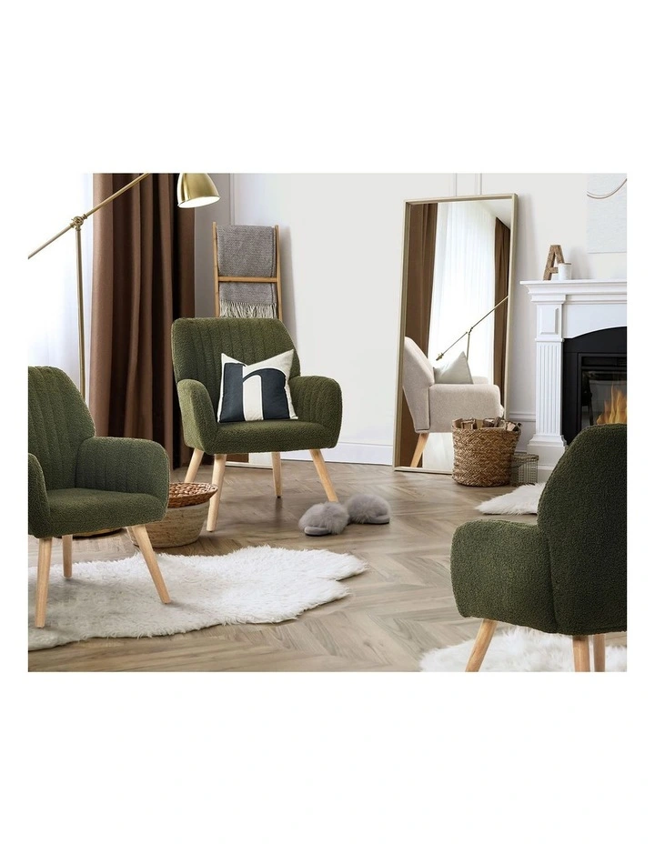 Oikiture Armchair Lounge Sofa Chair Sherpa Accent Chairs Armchairs Couches Green image 7