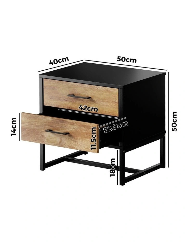 Oikiture Bedside Table 2 Drawers Side Tables Nightstand image 3
