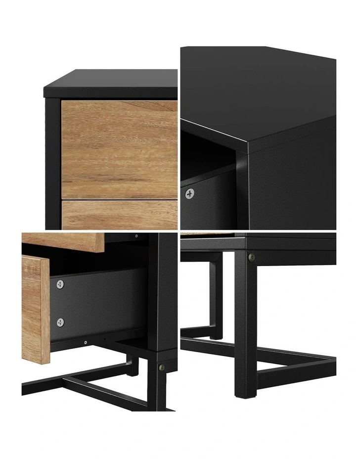 Oikiture Bedside Table 2 Drawers Side Tables Nightstand image 6
