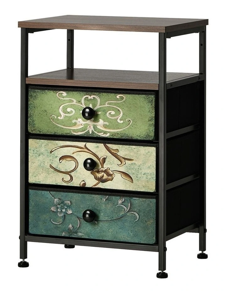Oikiture Bedside Table Fabric Nightstand 3 Drawers Retro End Table image 1