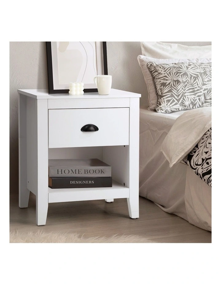 Oikiture Bedside Table Side End Tables Nightstand White image 4
