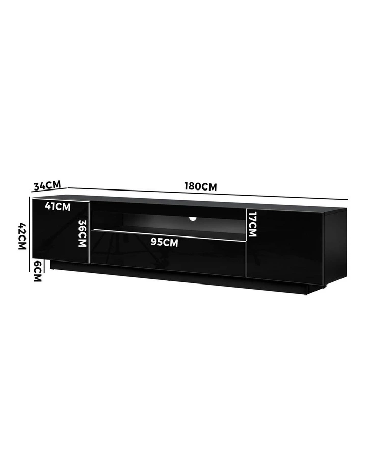 Oikiture TV Cabinet Entertainment Unit  Stand LED RGB Gloss 180cm Black image 3