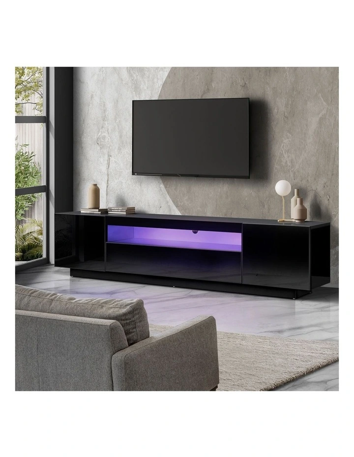 Oikiture TV Cabinet Entertainment Unit  Stand LED RGB Gloss 180cm Black image 4