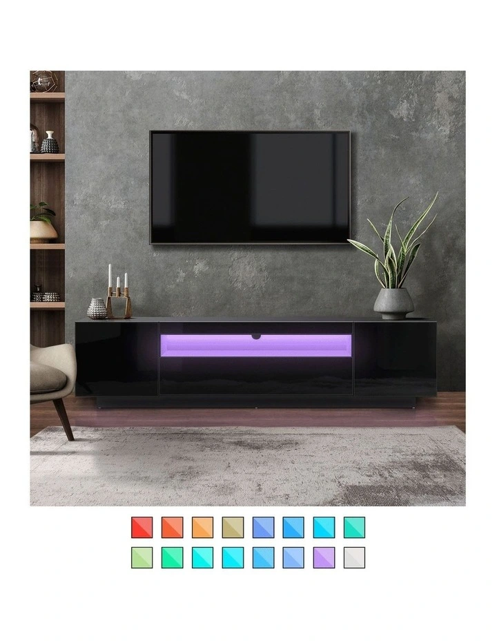 Oikiture TV Cabinet Entertainment Unit  Stand LED RGB Gloss 180cm Black image 5