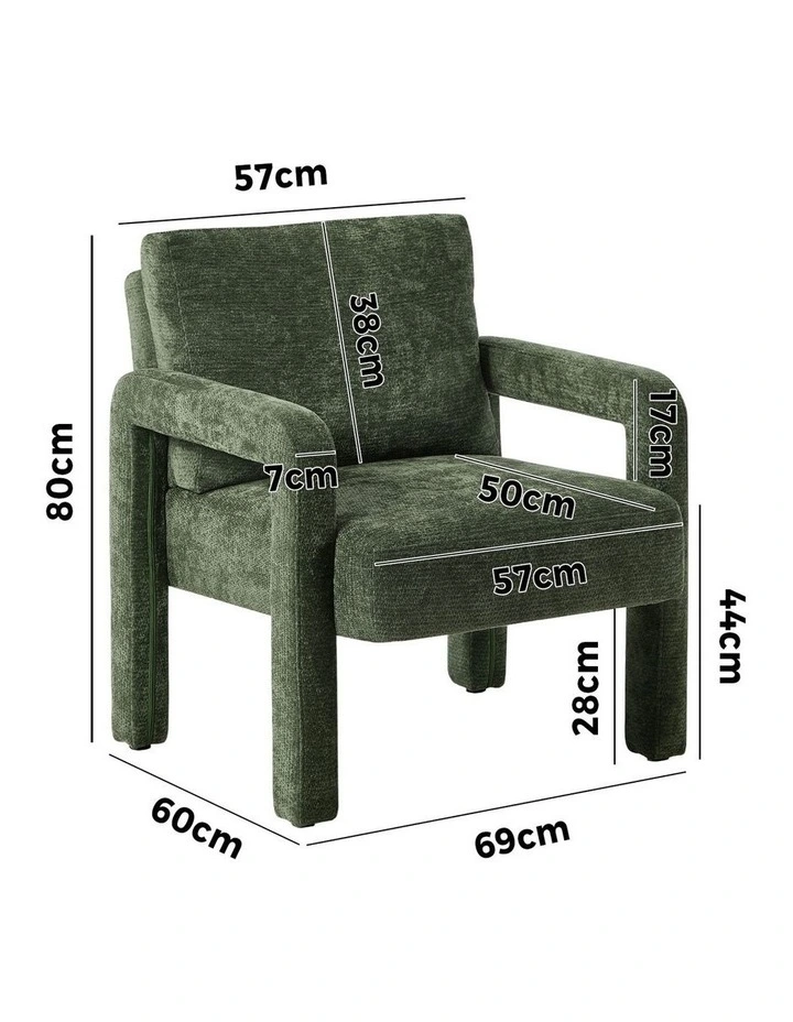 Oikiture Armchair Velvet Accent Chairs 1 Seater Lounge Sofa Chair Green image 3