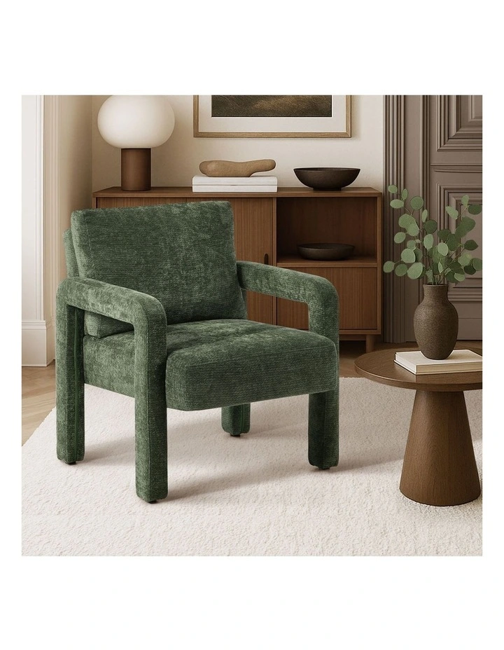 Oikiture Armchair Velvet Accent Chairs 1 Seater Lounge Sofa Chair Green image 4
