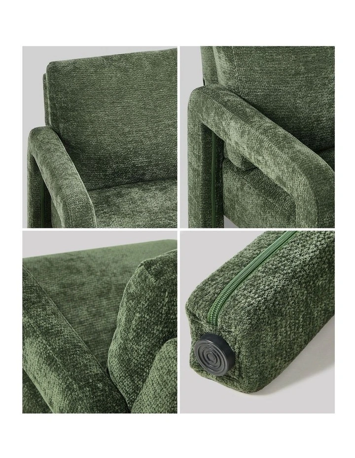 Oikiture Armchair Velvet Accent Chairs 1 Seater Lounge Sofa Chair Green image 6