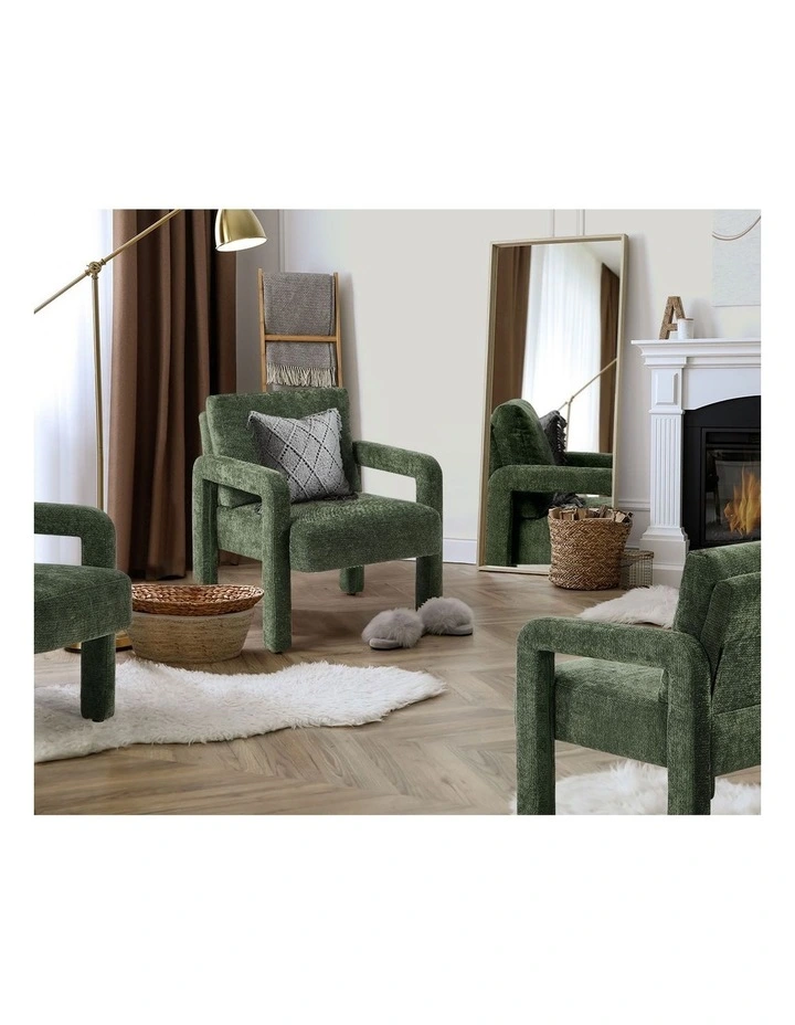 Oikiture Armchair Velvet Accent Chairs 1 Seater Lounge Sofa Chair Green image 7