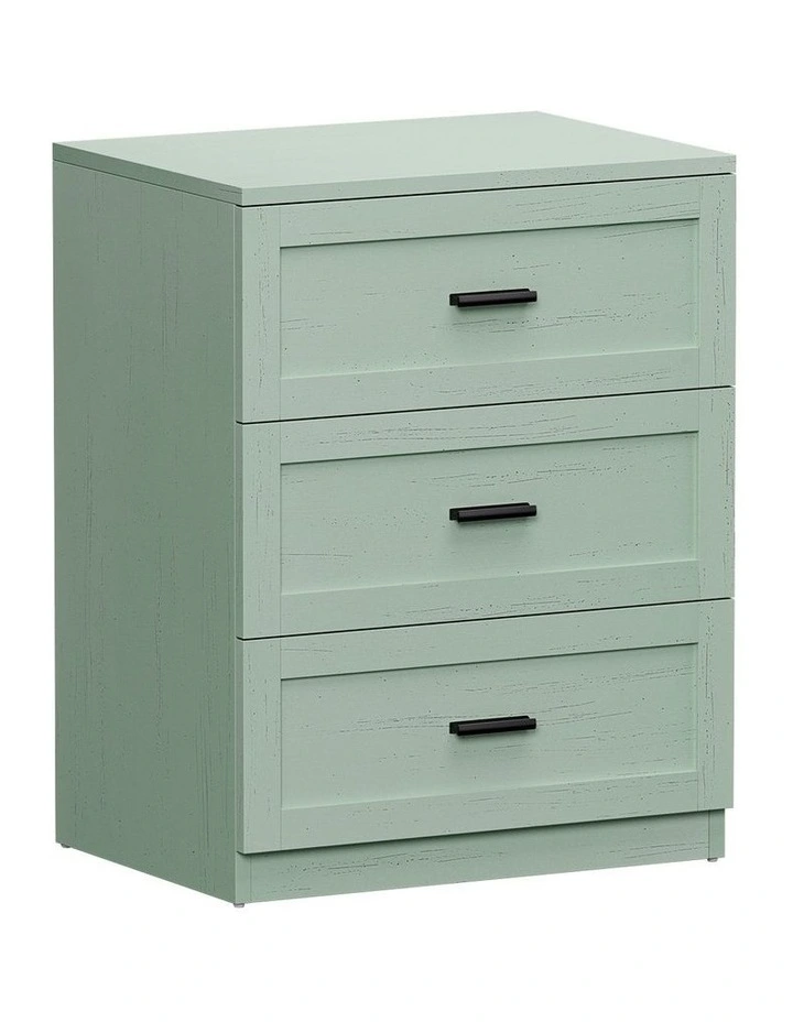 Oikiture Bedside Table 3 Drawers Nightstand End Table Green image 1