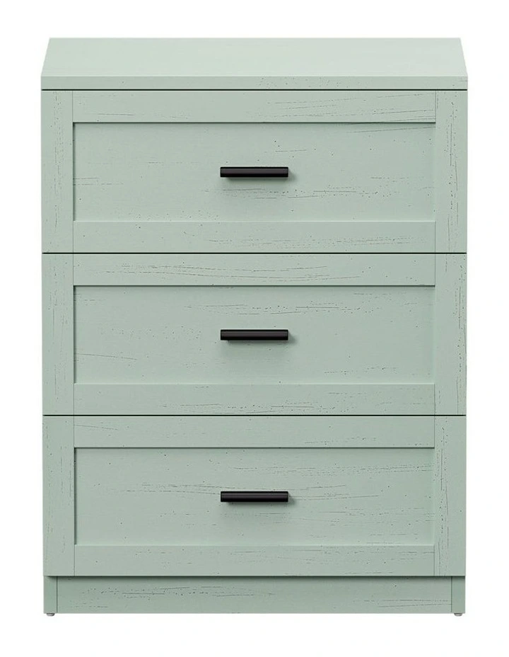 Oikiture Bedside Table 3 Drawers Nightstand End Table Green image 2