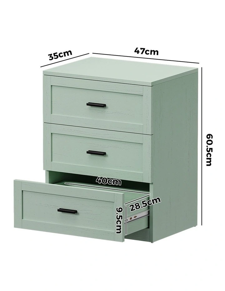 Oikiture Bedside Table 3 Drawers Nightstand End Table Green image 3