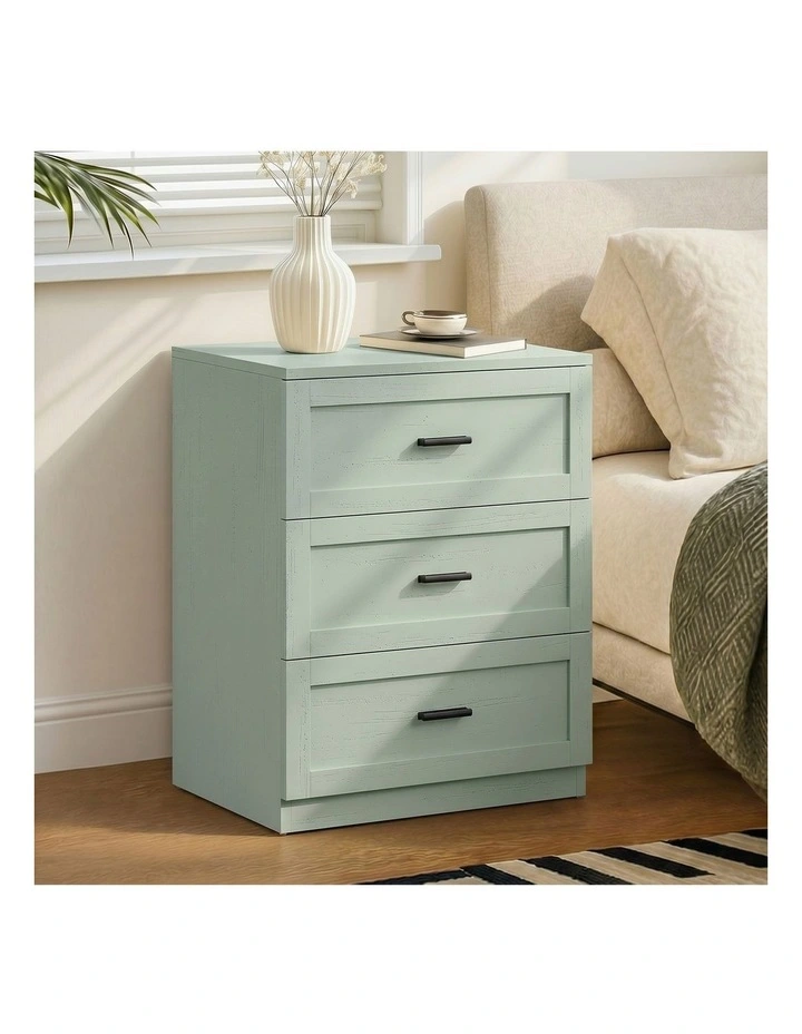Oikiture Bedside Table 3 Drawers Nightstand End Table Green image 4