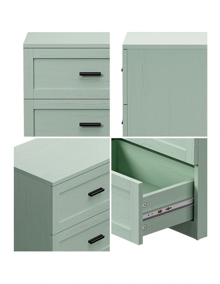 Oikiture Bedside Table 3 Drawers Nightstand End Table Green image 6